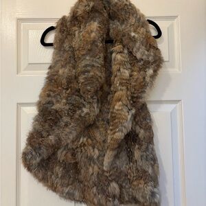 Greylin Rabbit Fur Vest in Brown and Cream